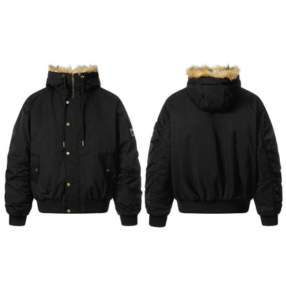 Men's Lined Bomber Parka with Hood and Faux Fur Trim EVA-US