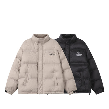 Unisex Short padded oversized jacket with high standing collar and logo print EVA-US