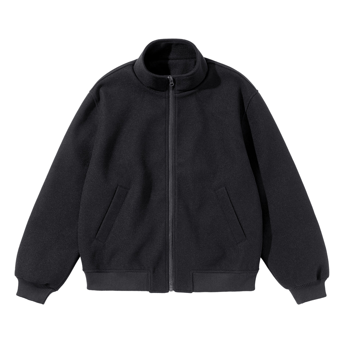 Unisex Short Cut Boxy Wool Blend Blouson with Stand Collar EVA-US