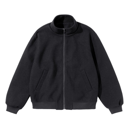 Unisex Short Cut Boxy Wool Blend Blouson with Stand Collar EVA-US