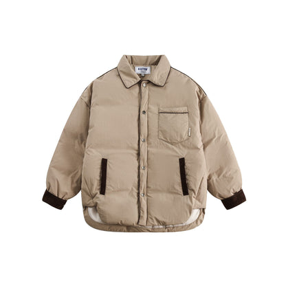 Unisex Short Cut Quilted Blouson Jacket with Shirt Collar and Cord Cuffs EVA-US