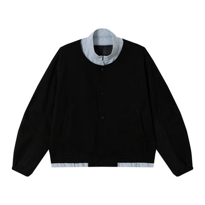 Unisex Short Cropped Boxy Blouson Jacket made of Cotton Blend with Quilted Lining and Stand-Up Collar EVA-US