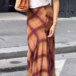 Women's Flowing Checked Maxi Skirt with Fitted Trumpet Silhouette EVA-US