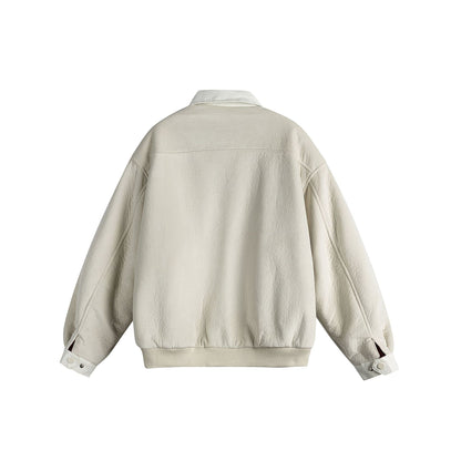 Unisex Oversize Blouson Jacket made of Velours-Suede with reptile embossed trim and warming teddy lining EVA-US