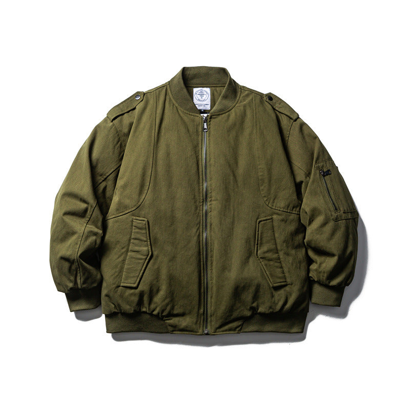 Men's Robust Canvas Bomber Jacket with Utility Pockets and Ribbed Cuffs EVA-US