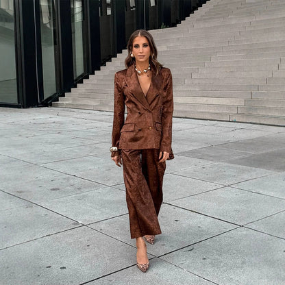 Women's Double-Breasted Velvet Blazer and Cropped Pants Co-Ord Set EVA-US