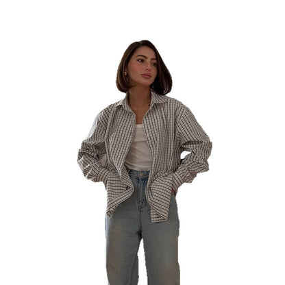 Ladies Checkered Oversized Shirt with Extended Hem EVA-US