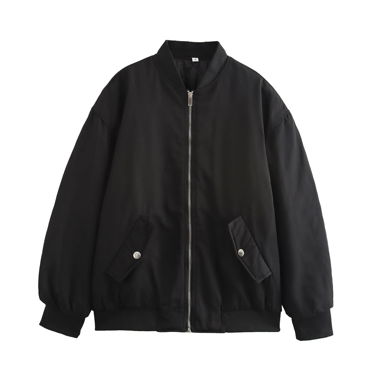 Women Boxy Bomber Jacket in Oversized Look with Zipper and Slanted Flap Pockets EVA-US