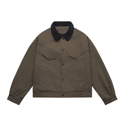 Men's Oversized Canvas Blouson Jacket with Cord Collar and Flap Pockets EVA-US