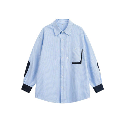 Unisex Wide Striped Shirt in Shirt Jacket Style with Contrast Details EVA-US
