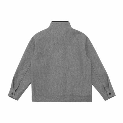 Men's short jacket made of wool blend in boxy cut with high closed funnel collar EVA-US