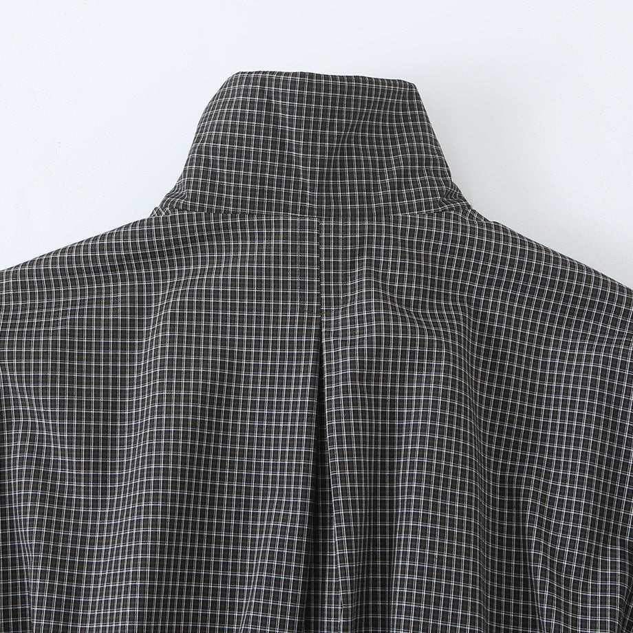 Women’s short jacket in checkered utility bomber with high stand collar and drawstring waist EVA-US