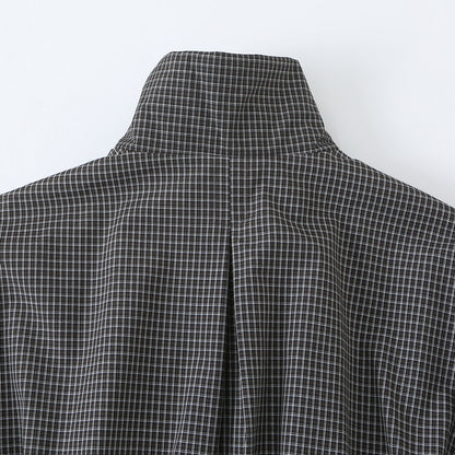 Women’s short jacket in checkered utility bomber with high stand collar and drawstring waist EVA-US