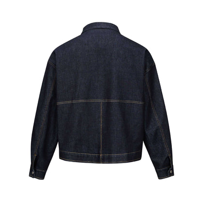 Unisex Tailored Denim Jacket with Metal Zipper and Flap Pockets EVA-US