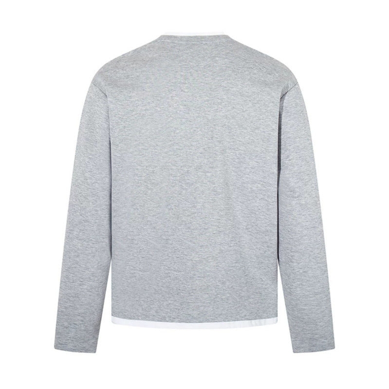 Men's Long-Sleeve Henley Layer Shirt with Contrasting Inner Collar and Modern Regular Fit EVA-US