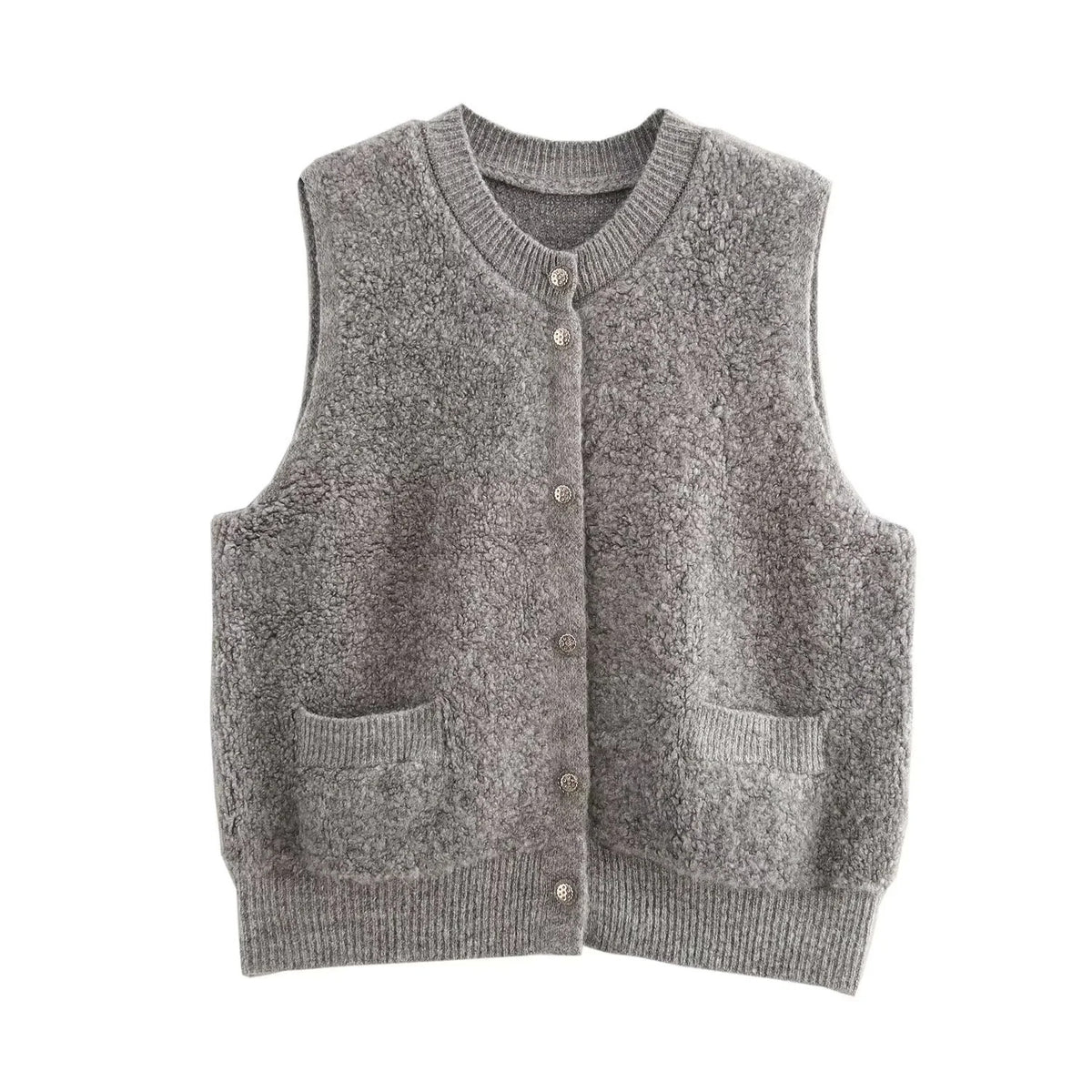 Ladies Sleeveless Teddy Vest with Button Placket and Patch Pockets EVA-US