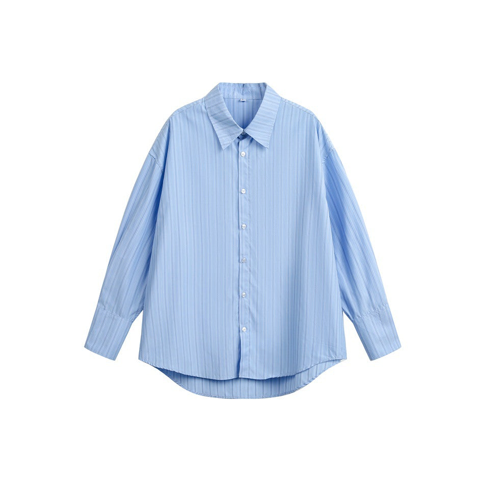 Women's Relaxed-Fit Boxy Shirt Blouse with fine ribbed texture and extended back hem EVA-US