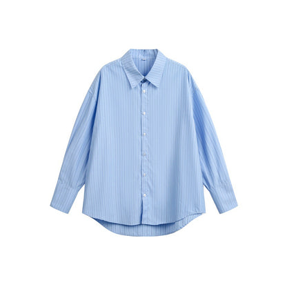 Women's Relaxed-Fit Boxy Shirt Blouse with fine ribbed texture and extended back hem EVA-US