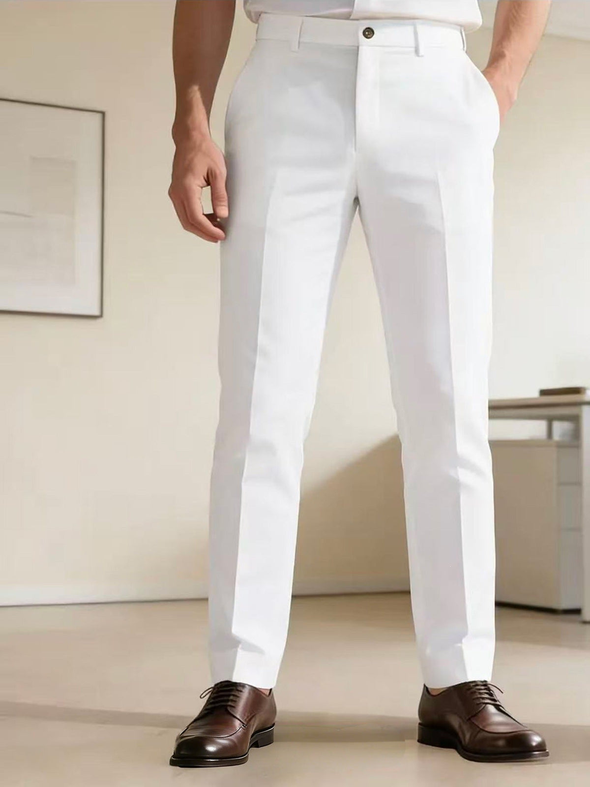 Men's narrow-cut business pants with crease, flat waistband, and stretch comfort EVA-US
