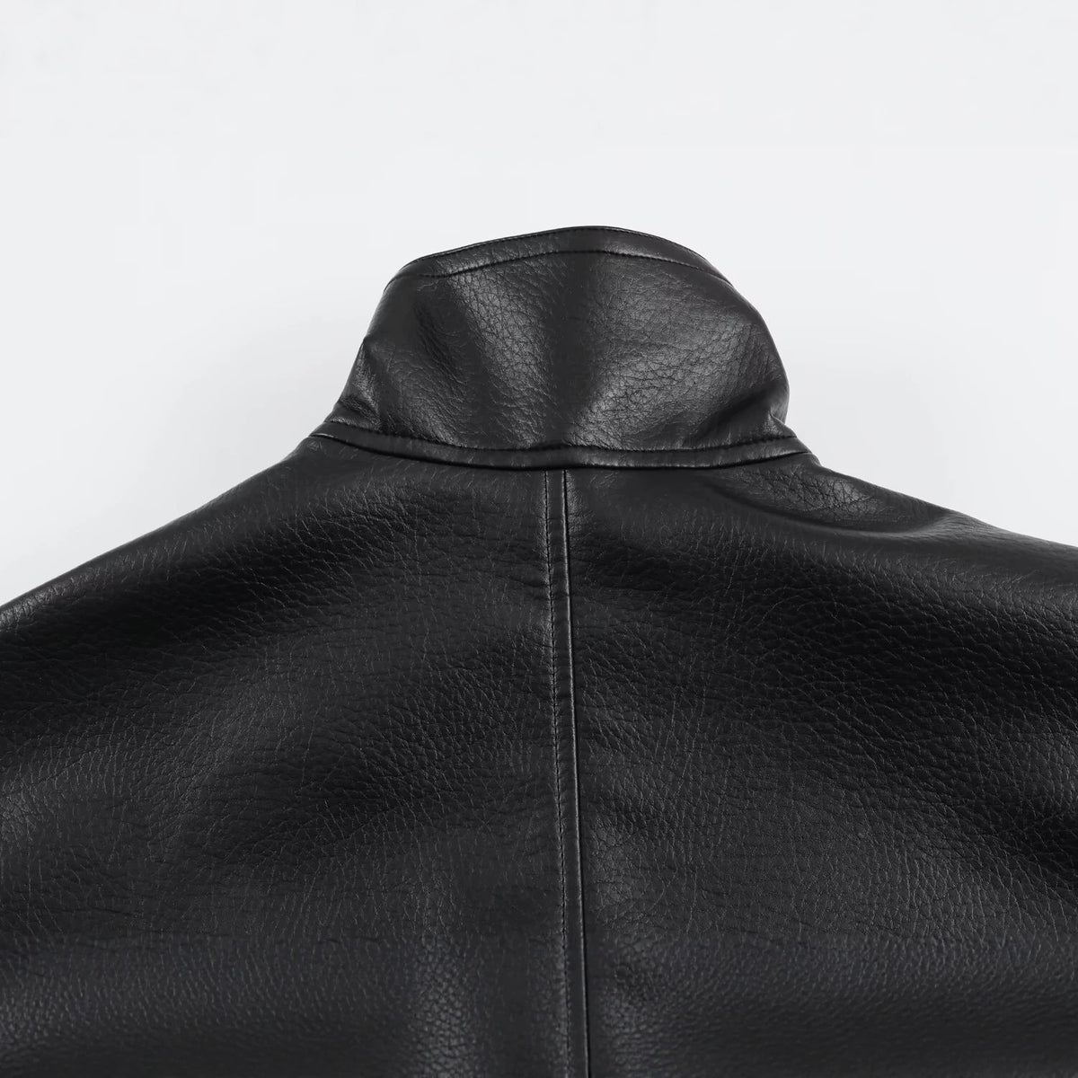 Women's Oversized Faux Leather Jacket with High Funnel Collar and Patch Pockets EVA-US