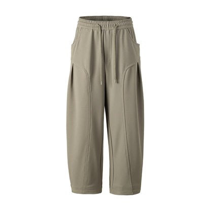 Women's Cropped Jogging Pants in Relaxed Fit with Drawstring and Decorative Seams EVA-US