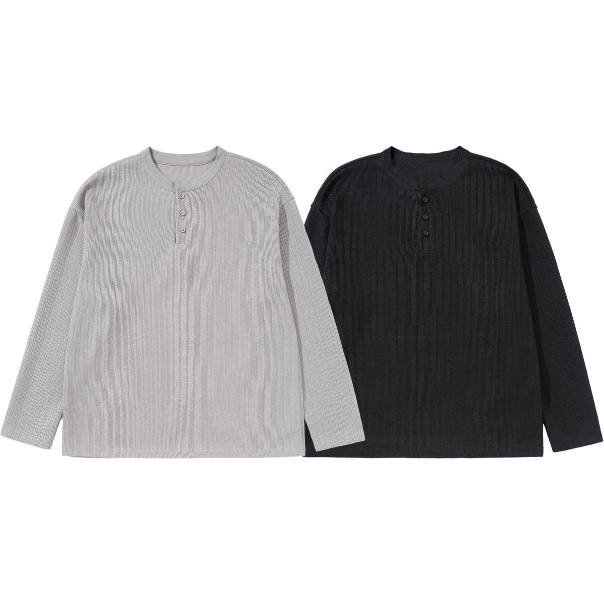 Unisex Structured Waffle Henley Shirt with Straight Hem and Oversized Silhouette EVA-US