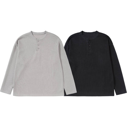 Unisex Structured Waffle Henley Shirt with Straight Hem and Oversized Silhouette EVA-US
