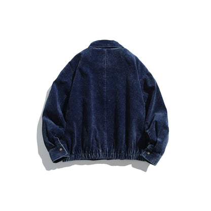 Unisex Corduroy Bomber Jacket with Zipper and Elastic Hem EVA-US
