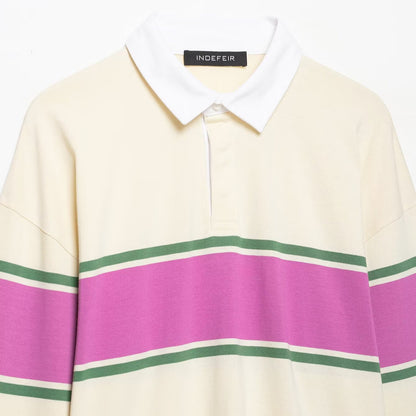 Women's Oversize Rugby Polo Shirt with Wide Block Stripes and Kent Collar EVA-US