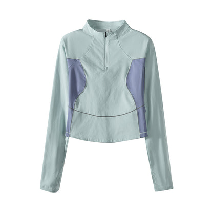 Women's Cropped Half-Zip Training Shirt with Raglan Sleeves and Contrast Panels EVA-US
