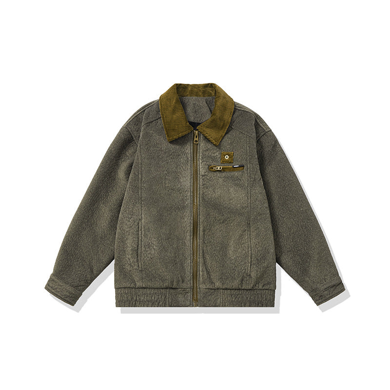 Men's short-cut fleece jacket with cord collar and safety chest pocket EVA-US