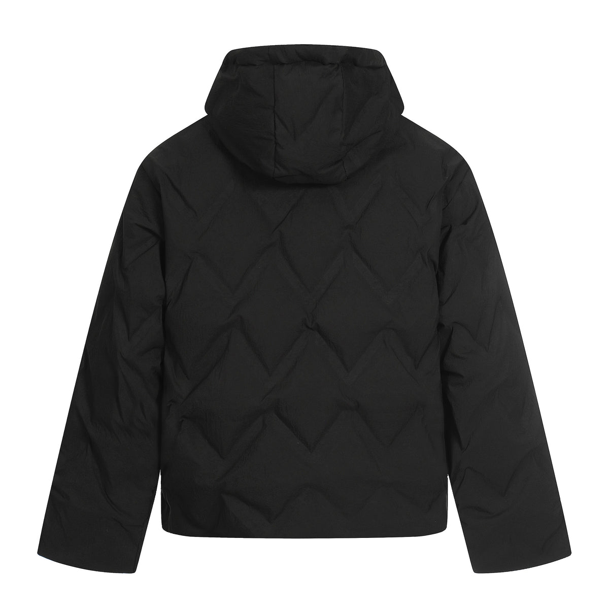 Women's short padded hooded jacket with reflective chevron quilting EVA-US