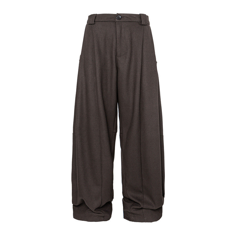 Women's Wide Pleated Palazzo Style Trousers with High Waist and Turned-Up Waistband EVA-US