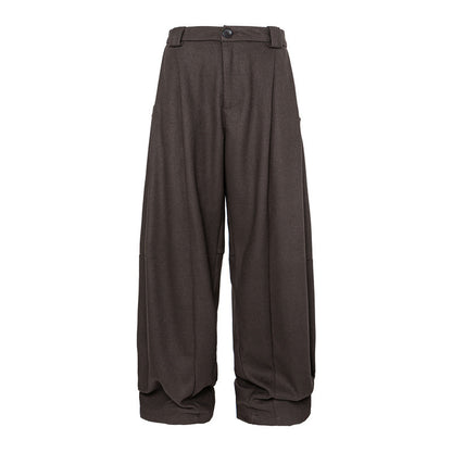 Women's Wide Pleated Palazzo Style Trousers with High Waist and Turned-Up Waistband EVA-US
