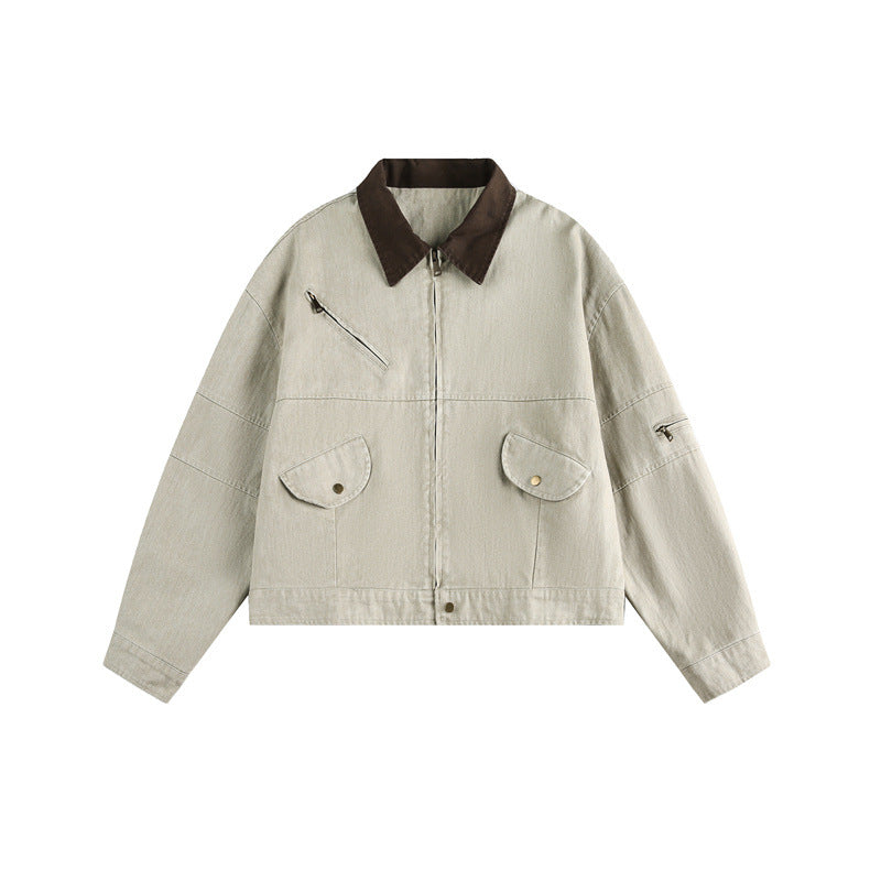 Unisex Boxy-Canvas-Jacket with contrast collar and multifunctional flap pockets EVA-US