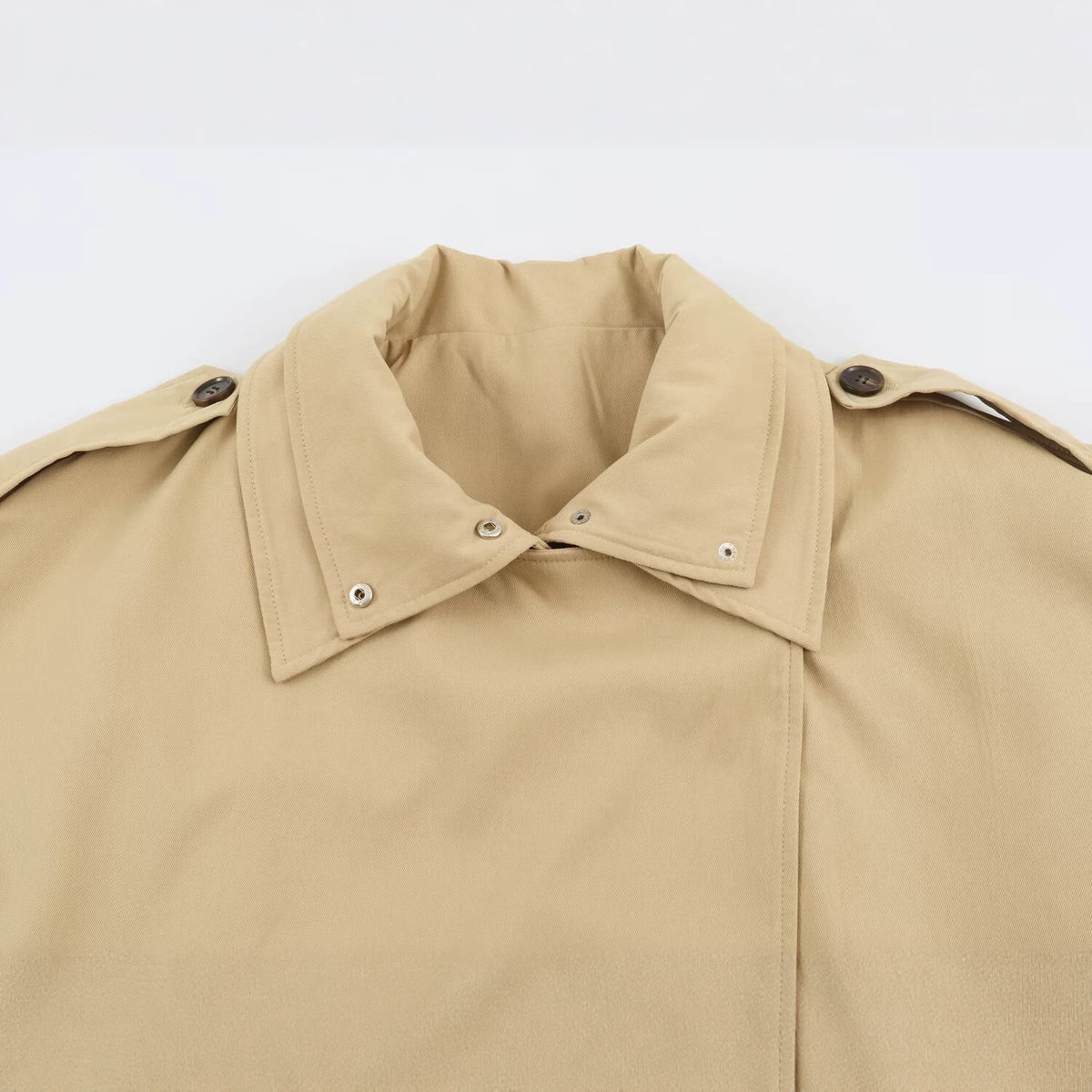 Women's short trench coat in oversized cut with double button placket and shoulder straps EVA-US