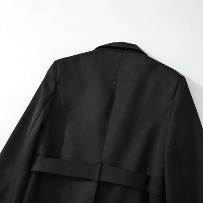 Women's Short Blazer with Waist Belt and Lapel Collar EVA-US