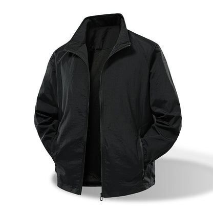 Men's Lightweight Windbreaker Outdoor Jacket with Stand Collar, Two-way Zipper and Concealed Pockets EVA-US