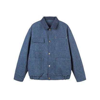 Unisex Short Cut Canvas Field Jacket with Cord Collar and Four Patch Pockets EVA-US