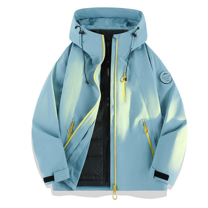 Women Lightweight Waterproof Hooded Jacket with Teddy Charm and Concealed Zipper Pockets EVA-US