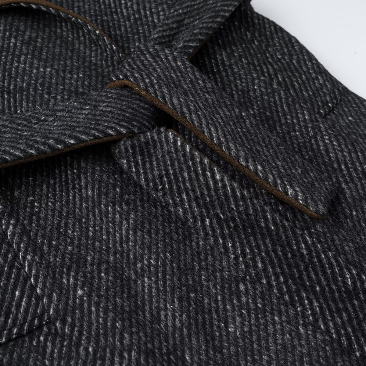 Women Long Wool Herringbone Coat with Tie Belt and Large Notched Collar EVA-US