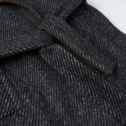 Women Long Wool Herringbone Coat with Tie Belt and Large Notched Collar EVA-US