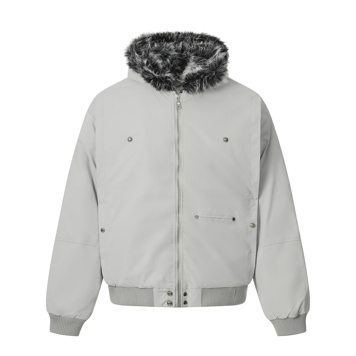 Men's Short Boxy Bomber Jacket in Aviator Look with Removable Faux Fur Collar EVA-US