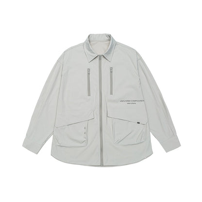 Unisex Technical Overshirt Jacket in Boxy Cut with Front Zipper and Multi-Function Pockets EVA-US