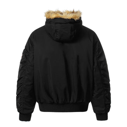Men's Lined Bomber Parka with Hood and Faux Fur Trim EVA-US