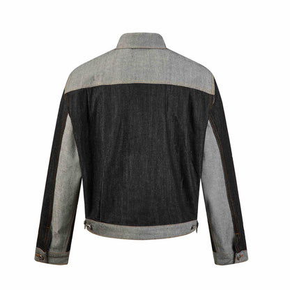 Men's Boxy Denim Jacket with Contrasting Inserts and Utility Pockets EVA-US