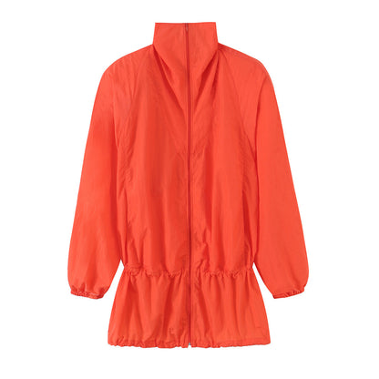Ladies Light Wind Jacket with High Collar, Drawstring Waist and Elastic Cuffs EVA-US
