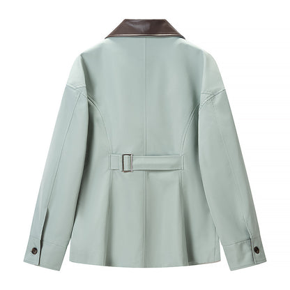 Women's short jacket with zipper, contrast collar and flap pockets EVA-US