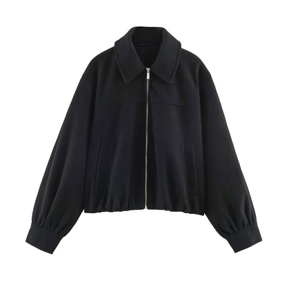 Women’s short jacket with balloon sleeves, wide shirt collar, and elastic hem EVA-US