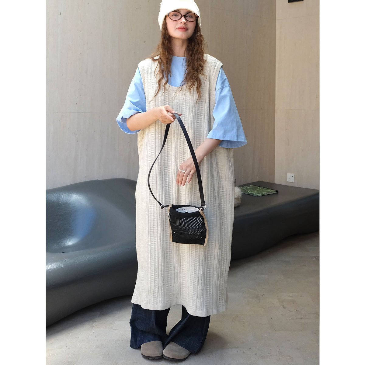 Women Small Perforated Bucket Crossbody Bag with Adjustable Shoulder Strap EVA-US
